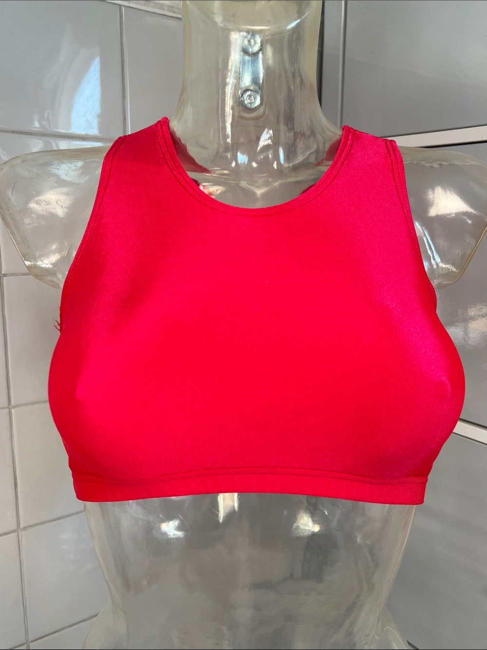 Neon Red Shiny Spandex Sports Bra Top 90s S/M EXC